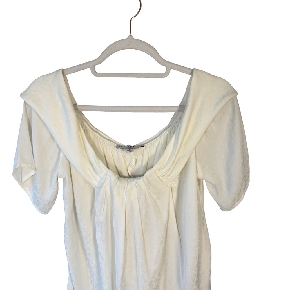 Current Air White Animal Print Blouse Size M Neutral Minimalist Quiet Luxury - Picture 6 of 9